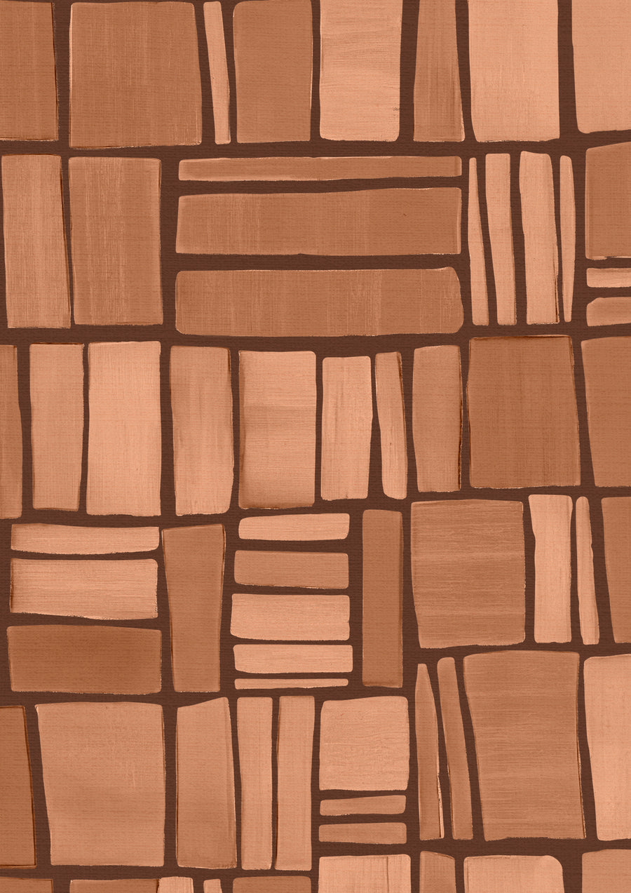 Wallpaper from the Tim Neve collection by Urban Road, displaying caramel-hued grids over a warm brown background, blending modern lines with rustic tones.