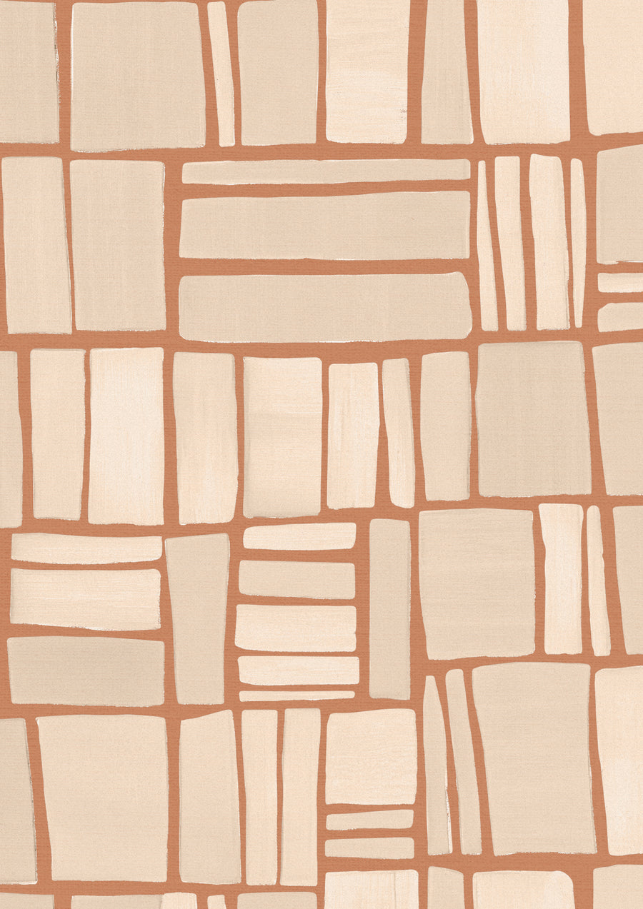 Wallpaper from the Tim Neve collection by Urban Road, with a soft peachy grid on a neutral base, offering a subtle, organic flow.