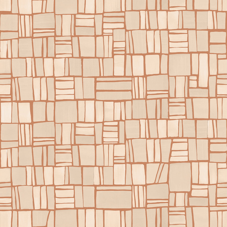 Wallpaper from the Tim Neve collection by Urban Road, with a soft peachy grid on a neutral base, offering a subtle, organic flow.