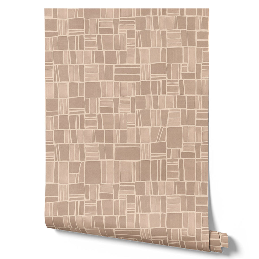 Wallpaper from the Tim Neve collection by Urban Road, showcasing light taupe grids over a soft cream base, creating an airy, minimalist design.