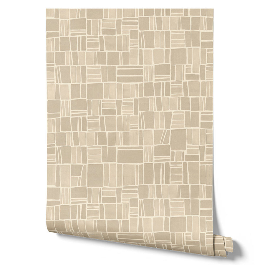 Wallpaper from the Tim Neve collection by Urban Road, featuring a warm ivory grid pattern on a soft neutral backdrop for a minimalist, calming aesthetic.