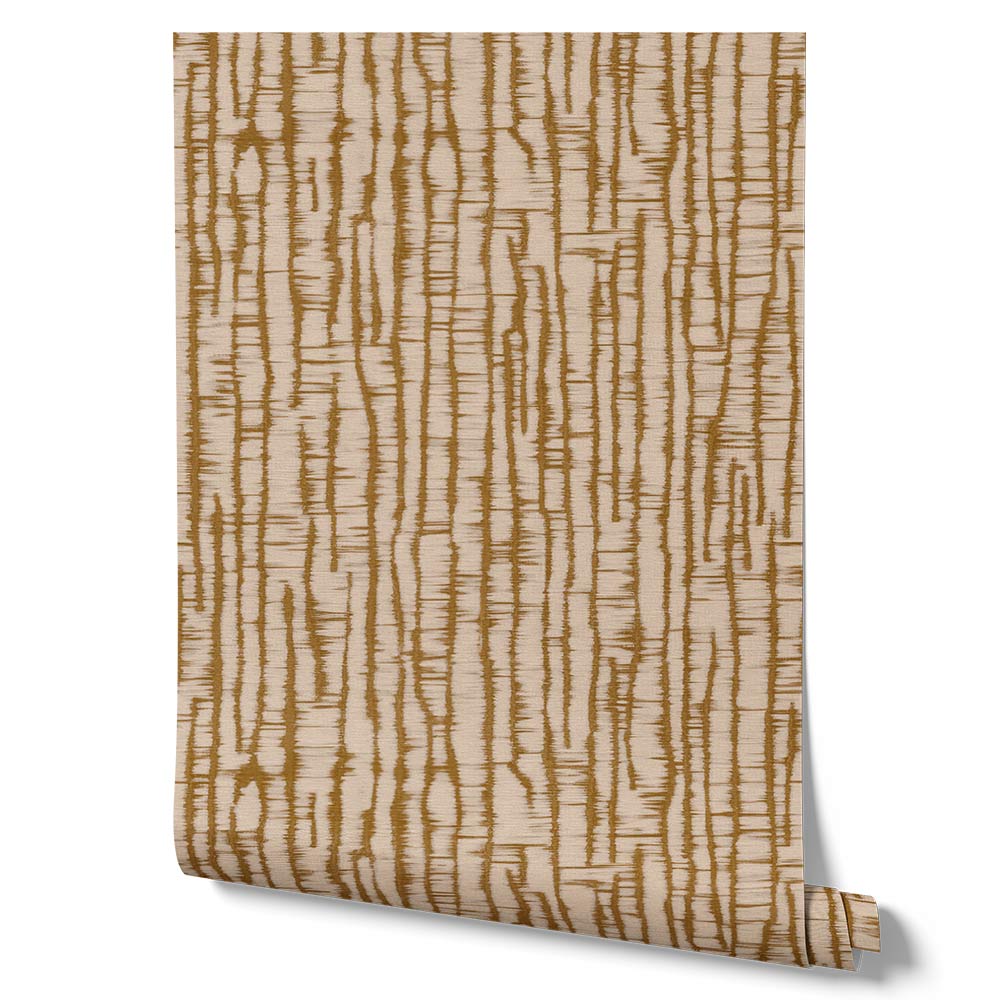 Wallpaper from the Tim Neve collection by Urban Road, with rich golden bark patterns layered over warm brown textures for an earthy, organic design.