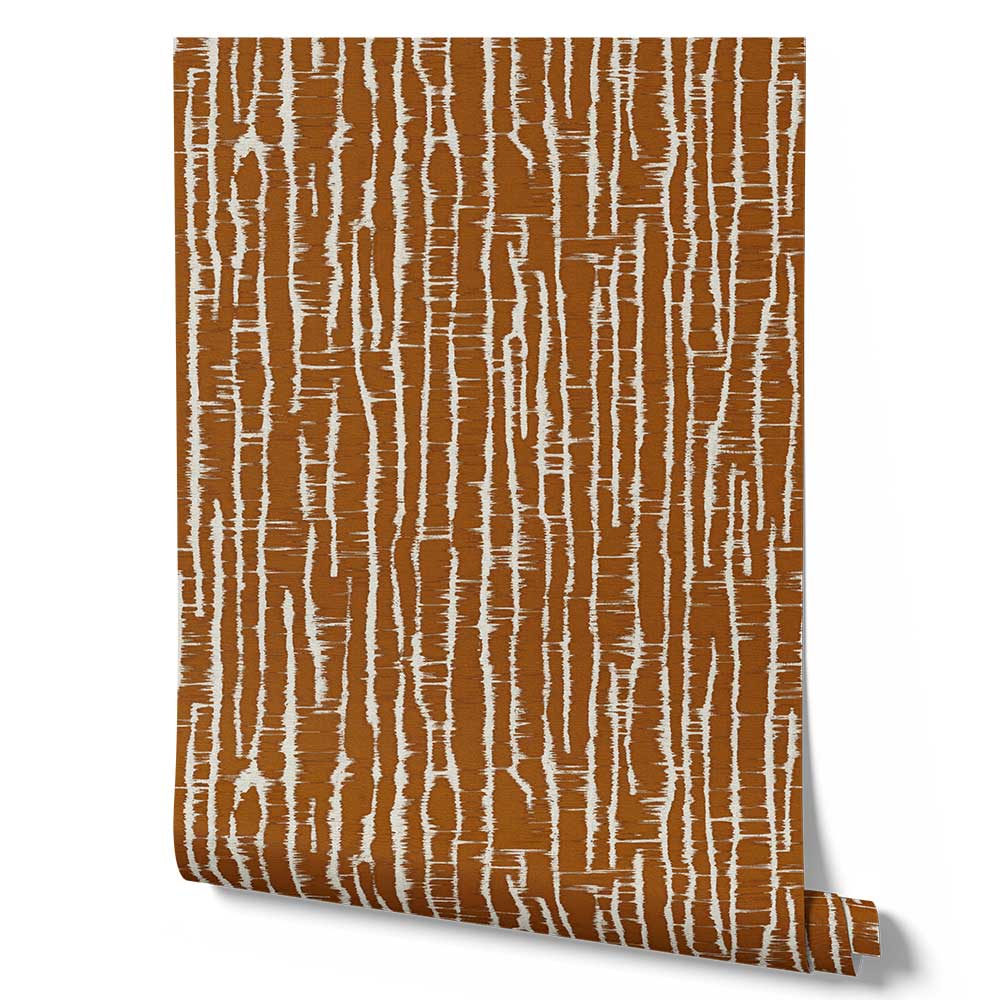 Wallpaper from the Tim Neve collection by Urban Road, with a cinnamon woodgrain design and bold organic lines, creating a rustic, natural feel.