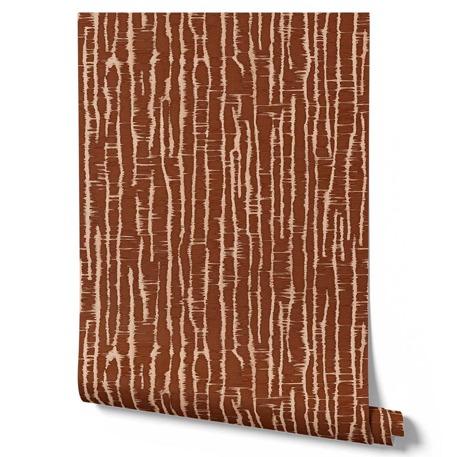 Wallpaper from the Tim Neve collection by Urban Road, featuring terracotta bark textures with warm brown layers for a bold, earthy look.