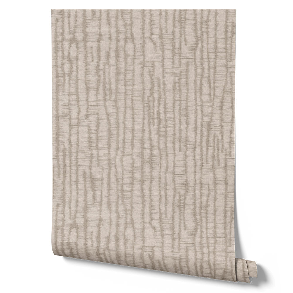 Wallpaper from the Tim Neve collection by Urban Road, showcasing soft grey bark textures with layered organic lines in a calming neutral palette.