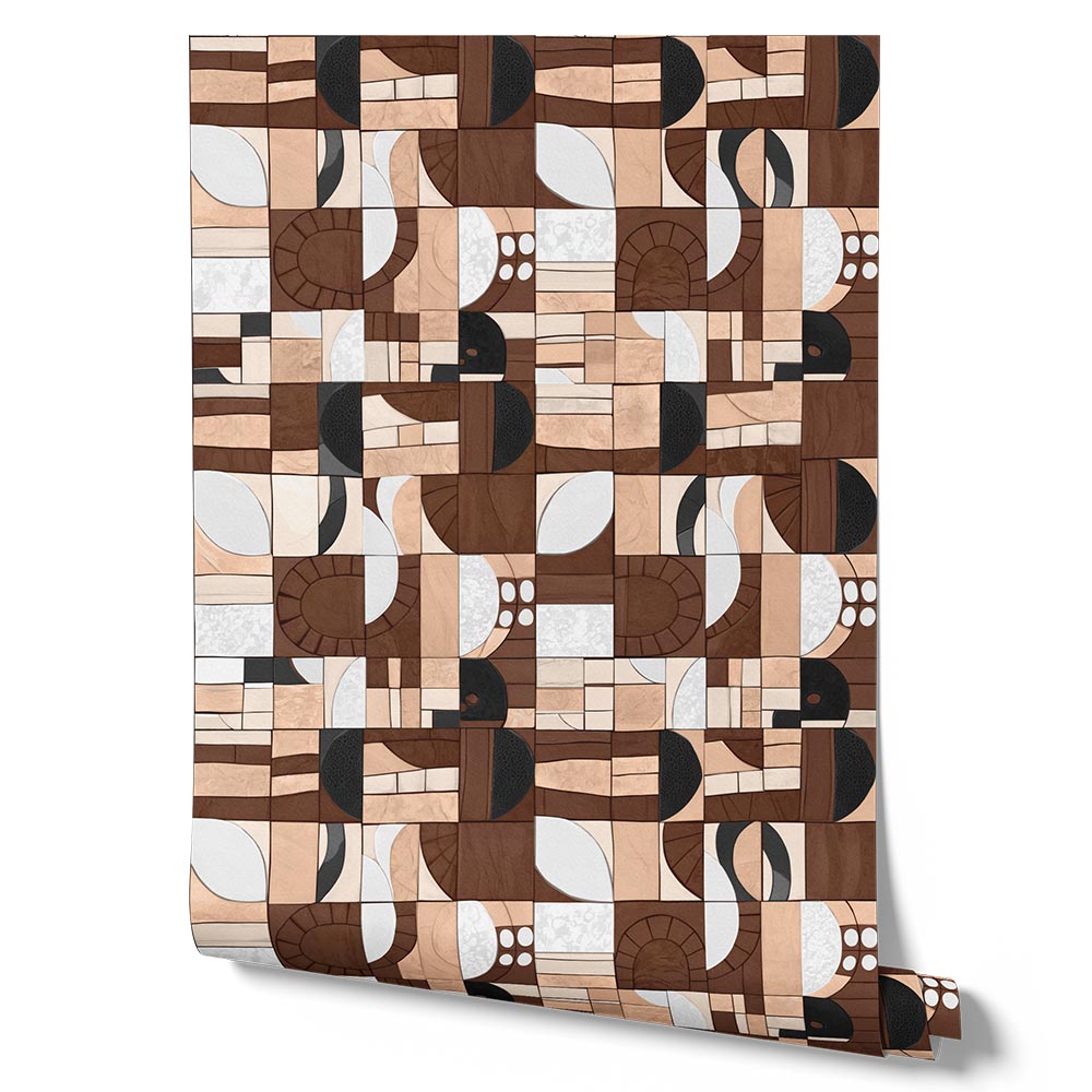 Wallpaper from the Tim Neve collection by Urban Road, featuring chocolate and cream abstract shapes in a bold graphic pattern.