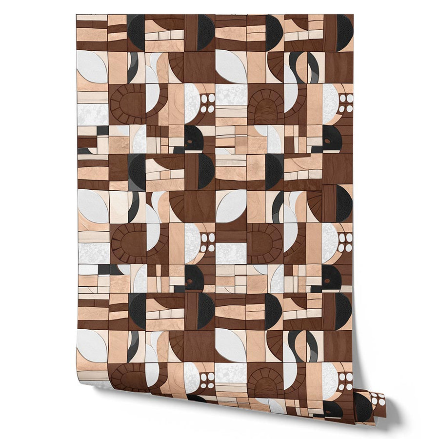 Wallpaper from the Tim Neve collection by Urban Road, featuring chocolate and cream abstract shapes in a bold graphic pattern.