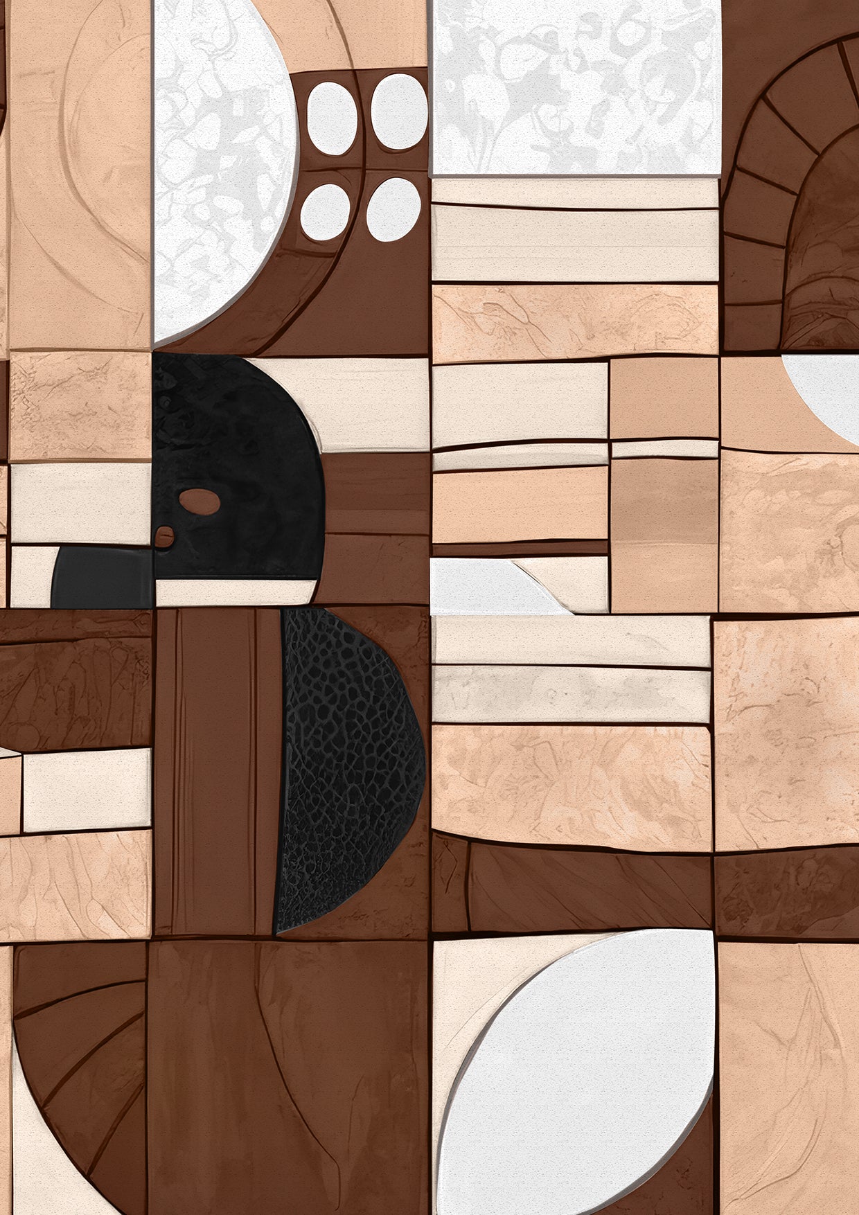 Wallpaper from the Tim Neve collection by Urban Road, featuring chocolate and cream abstract shapes in a bold graphic pattern.