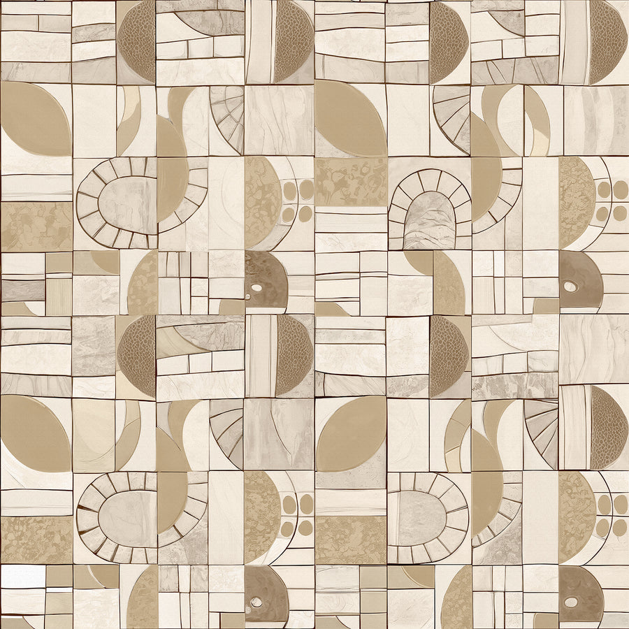Wallpaper from the Tim Neve collection by Urban Road, with a neutral patchwork design featuring soft curves and minimalistic abstract forms.
