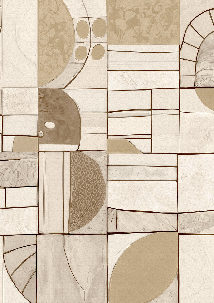 Wallpaper from the Tim Neve collection by Urban Road, with a neutral patchwork design featuring soft curves and minimalistic abstract forms.