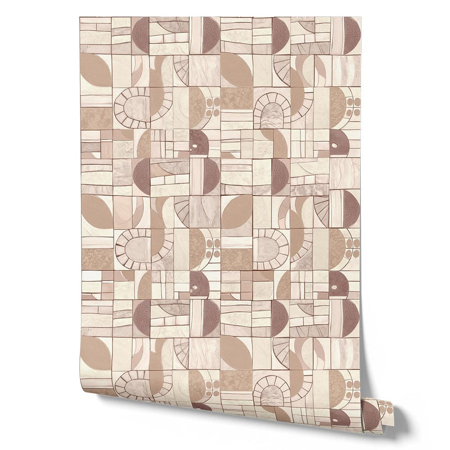 Wallpaper from the Tim Neve collection by Urban Road, featuring light patchwork patterns with soft curved lines and a subtle, airy flow.