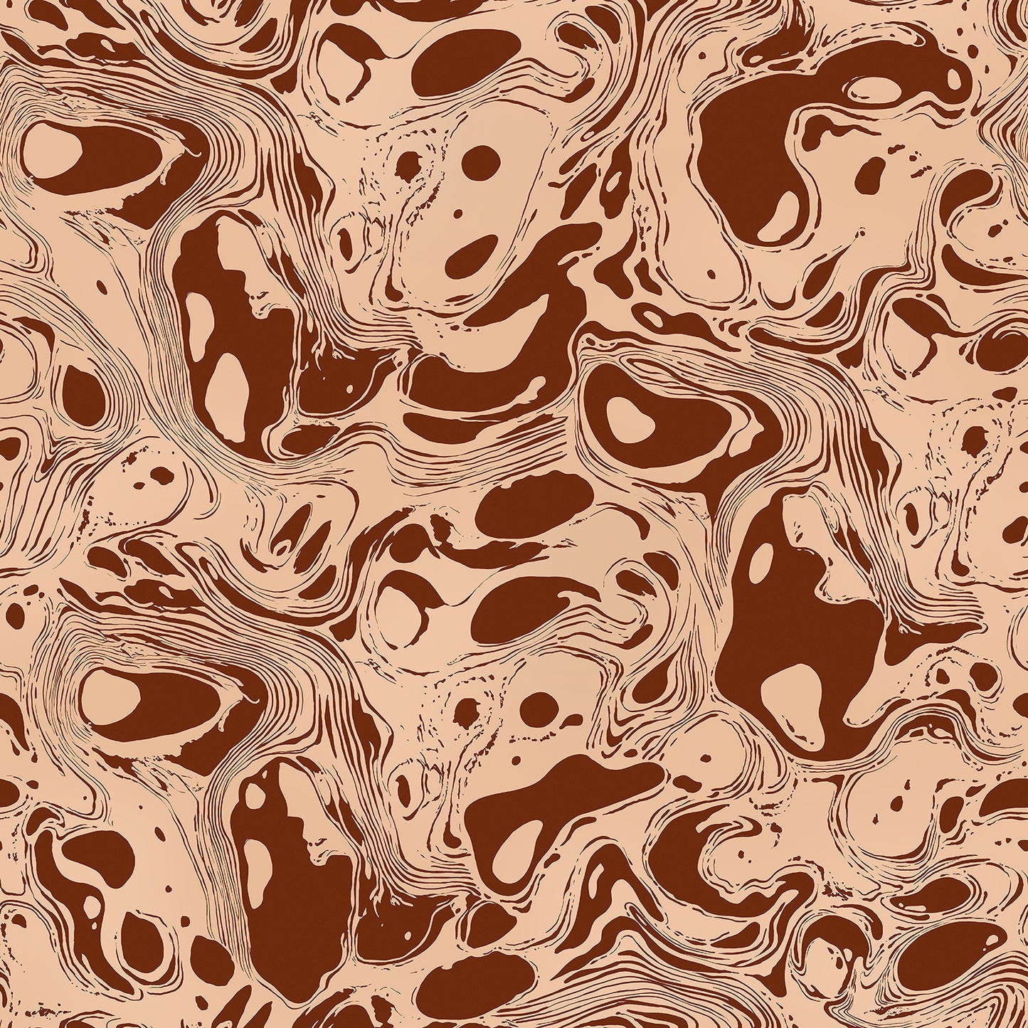 Wallpaper from the Tim Neve collection by Urban Road, showcasing bold brown marbling with swirling patterns and dynamic abstract forms.