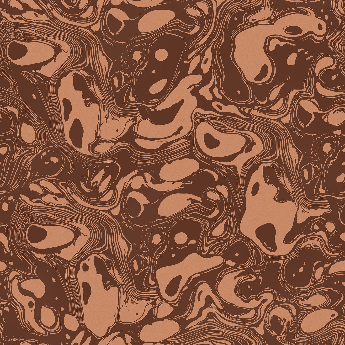 Wallpaper from the Tim Neve collection by Urban Road, with cocoa brown marbling and layered swirls in a warm, organic design.