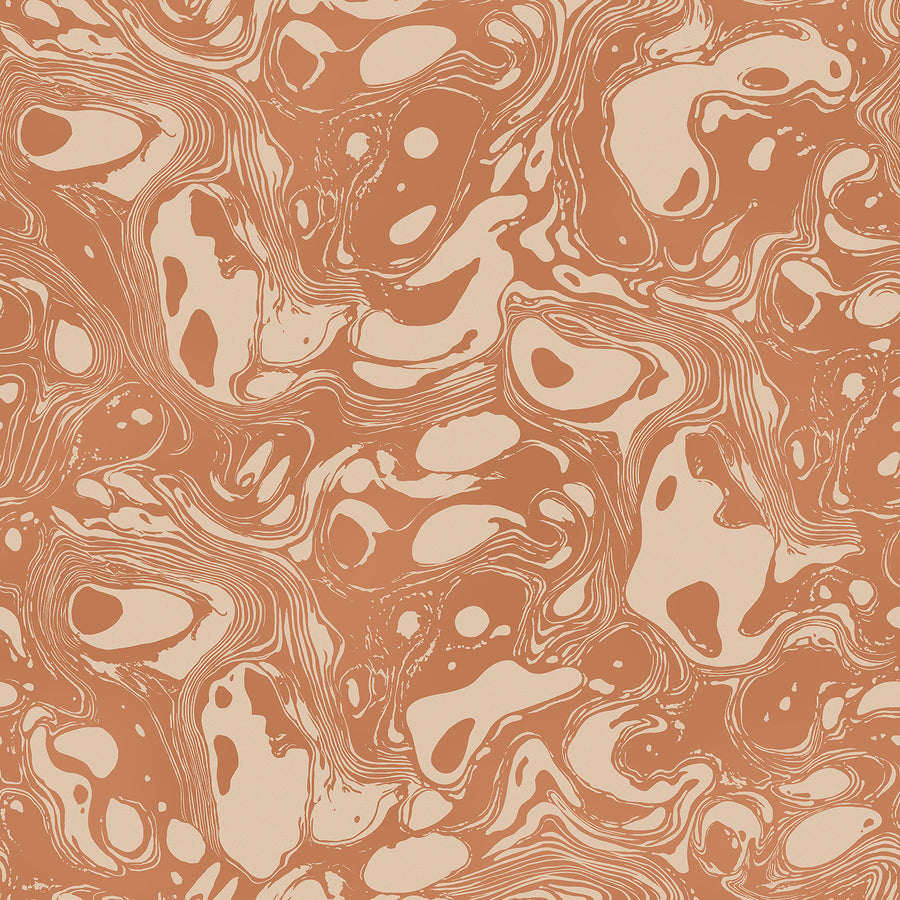 Wallpaper from the Tim Neve collection by Urban Road, featuring peach marbling and soft swirling shapes for a warm abstract aesthetic.