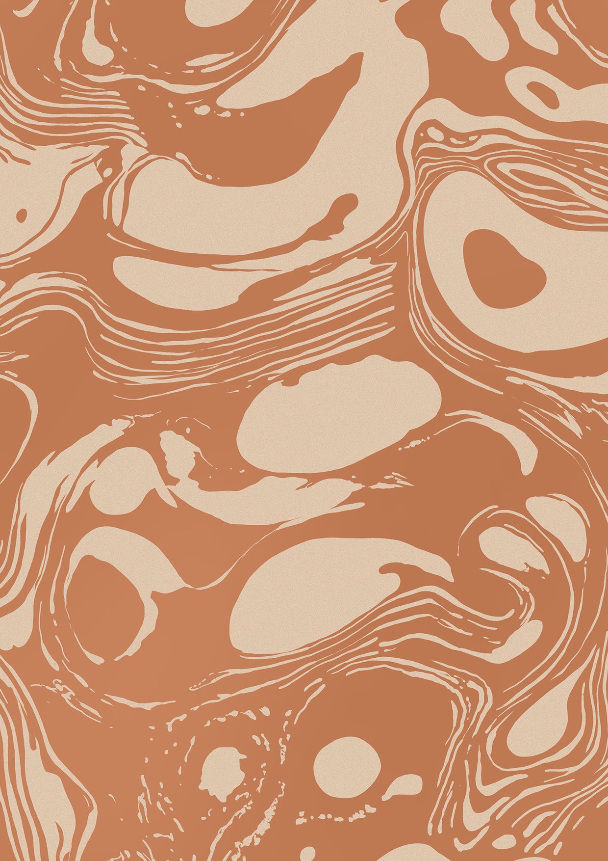 Wallpaper from the Tim Neve collection by Urban Road, featuring peach marbling and soft swirling shapes for a warm abstract aesthetic.