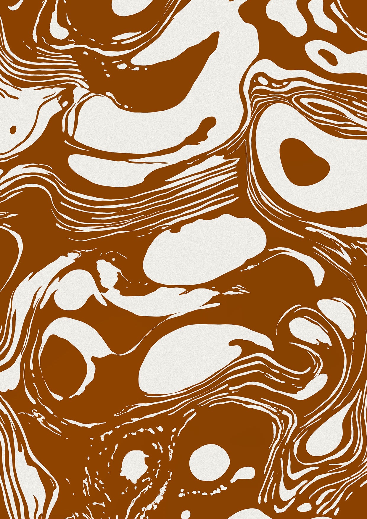 Wallpaper from the Tim Neve collection by Urban Road, showcasing ochre and brown marbling with organic shapes and a warm, earthy palette.