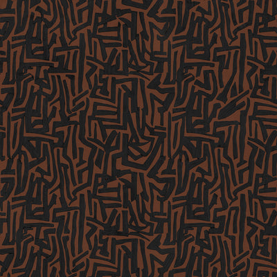 Wallpaper from the Tim Neve collection by Urban Road, featuring bold black maze-like patterns on a warm brown background.