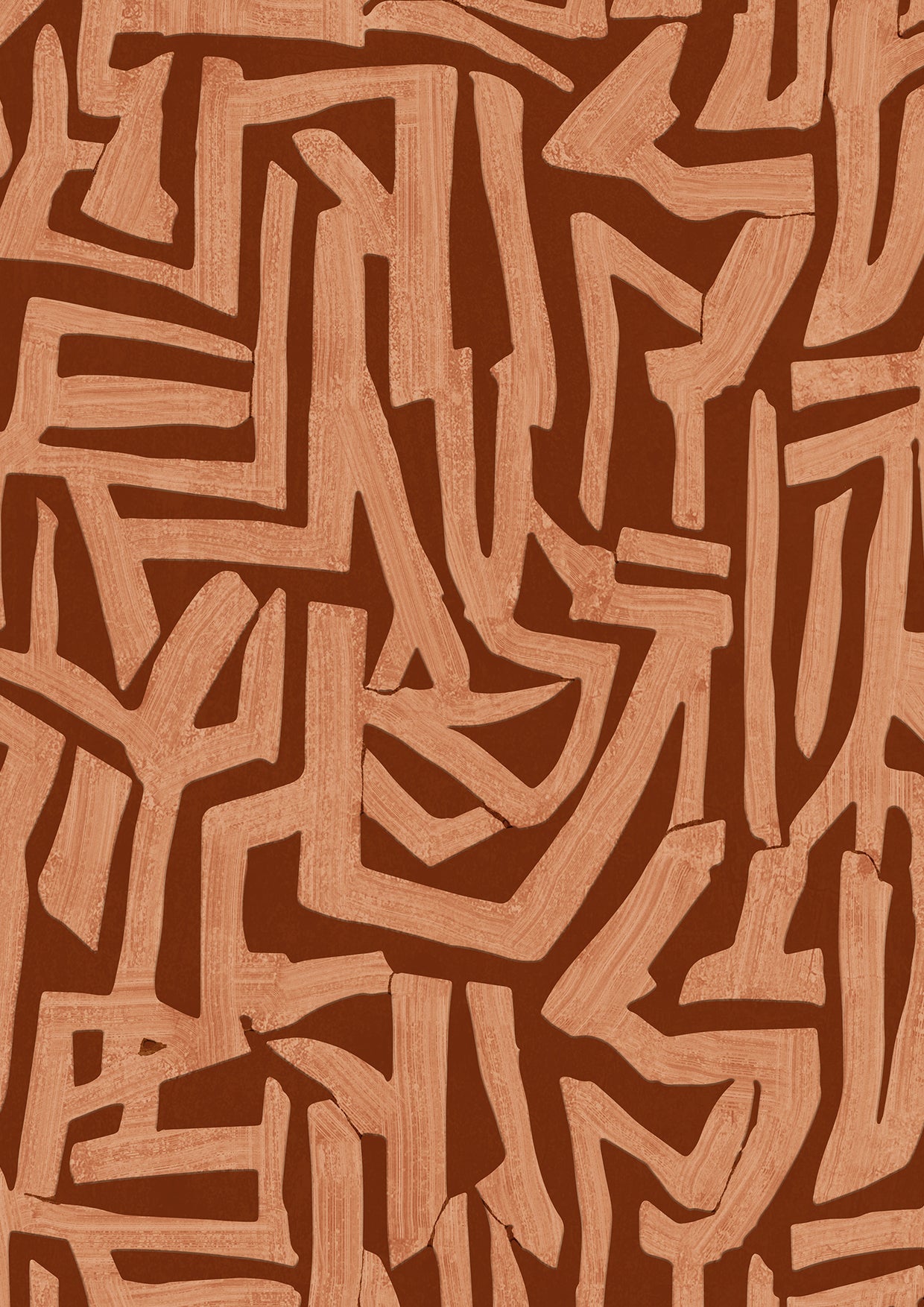 Wallpaper from the Tim Neve collection by Urban Road, showcasing terracotta abstract curves and organic textures.