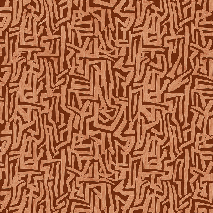Wallpaper from the Tim Neve collection by Urban Road, showcasing terracotta abstract curves and organic textures.