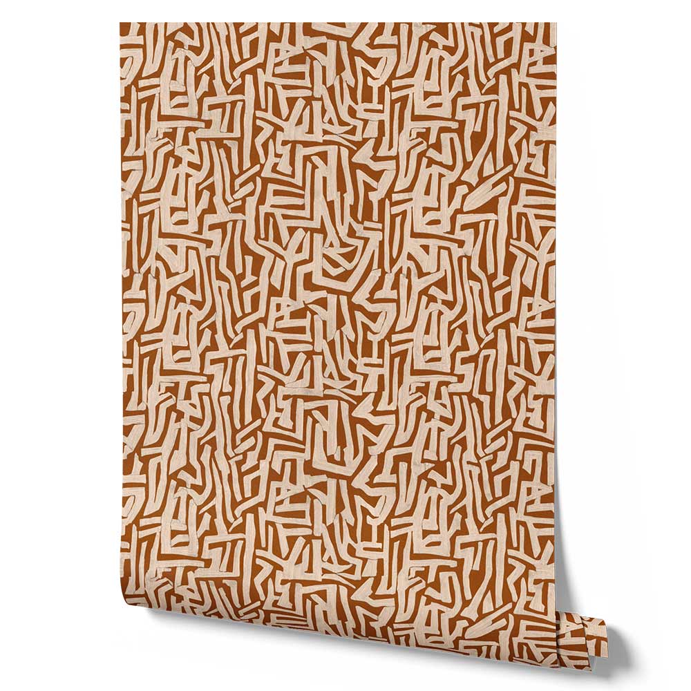 Wallpaper from the Tim Neve collection by Urban Road, featuring warm caramel grid lines with a bold, structured design.