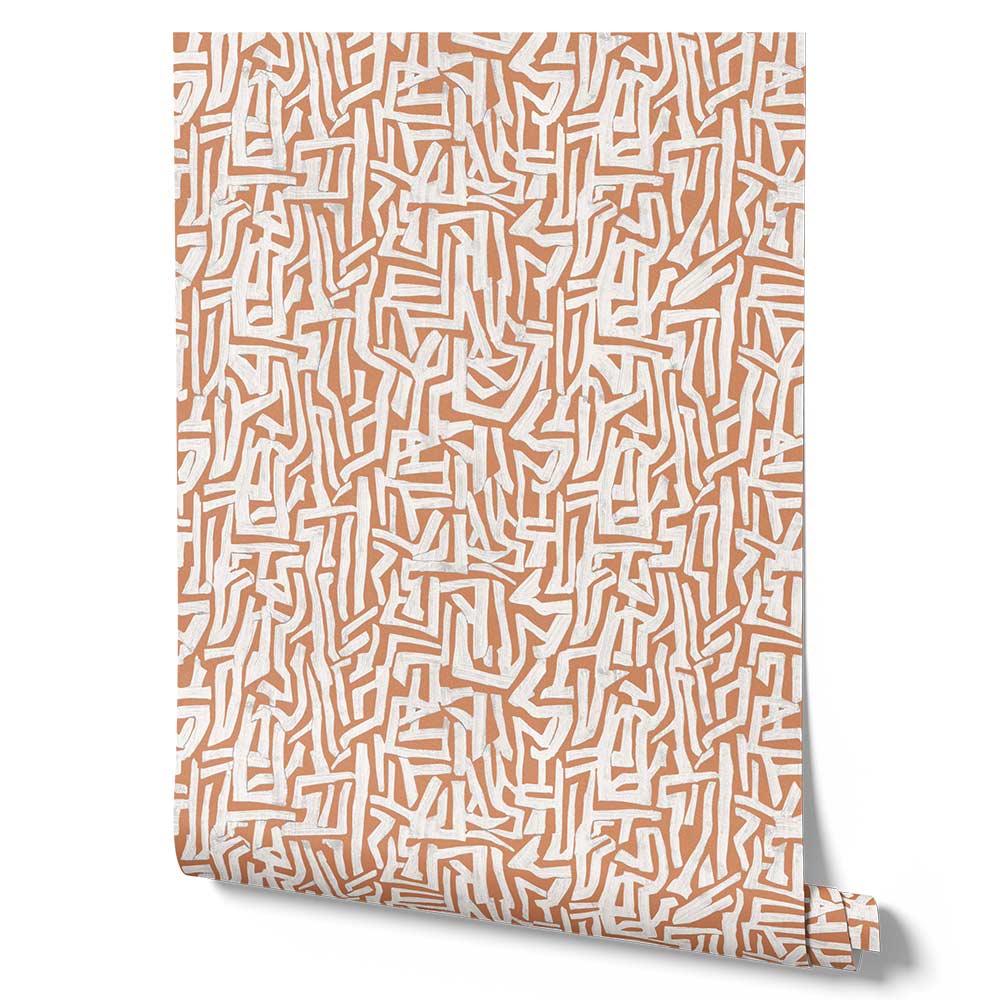 Wallpaper from the Tim Neve collection by Urban Road, showcasing black maze patterns over golden brown for a bold, contemporary style.