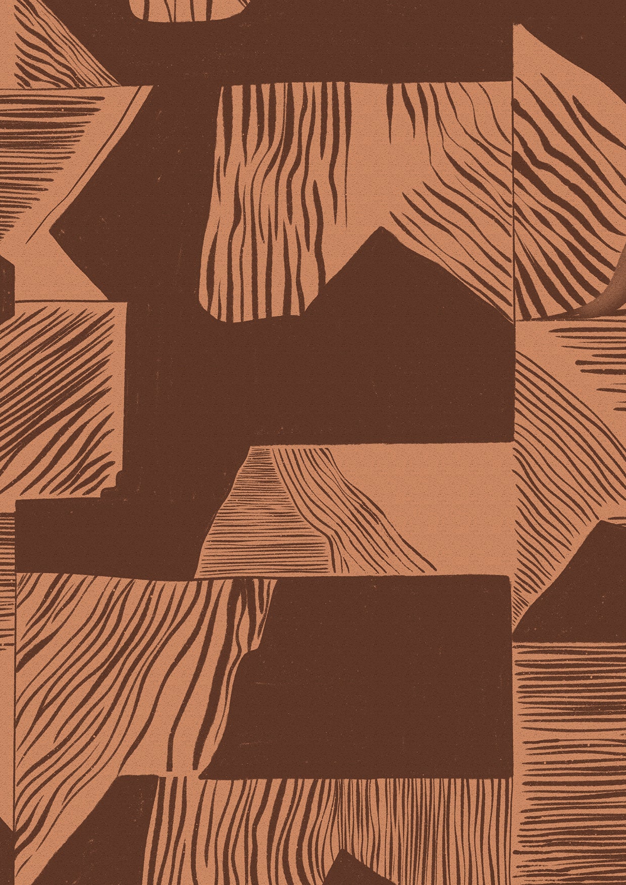 Wallpaper from the Tim Neve collection by Urban Road, showcasing a dark brown grid with bold shapes and warm contrast.