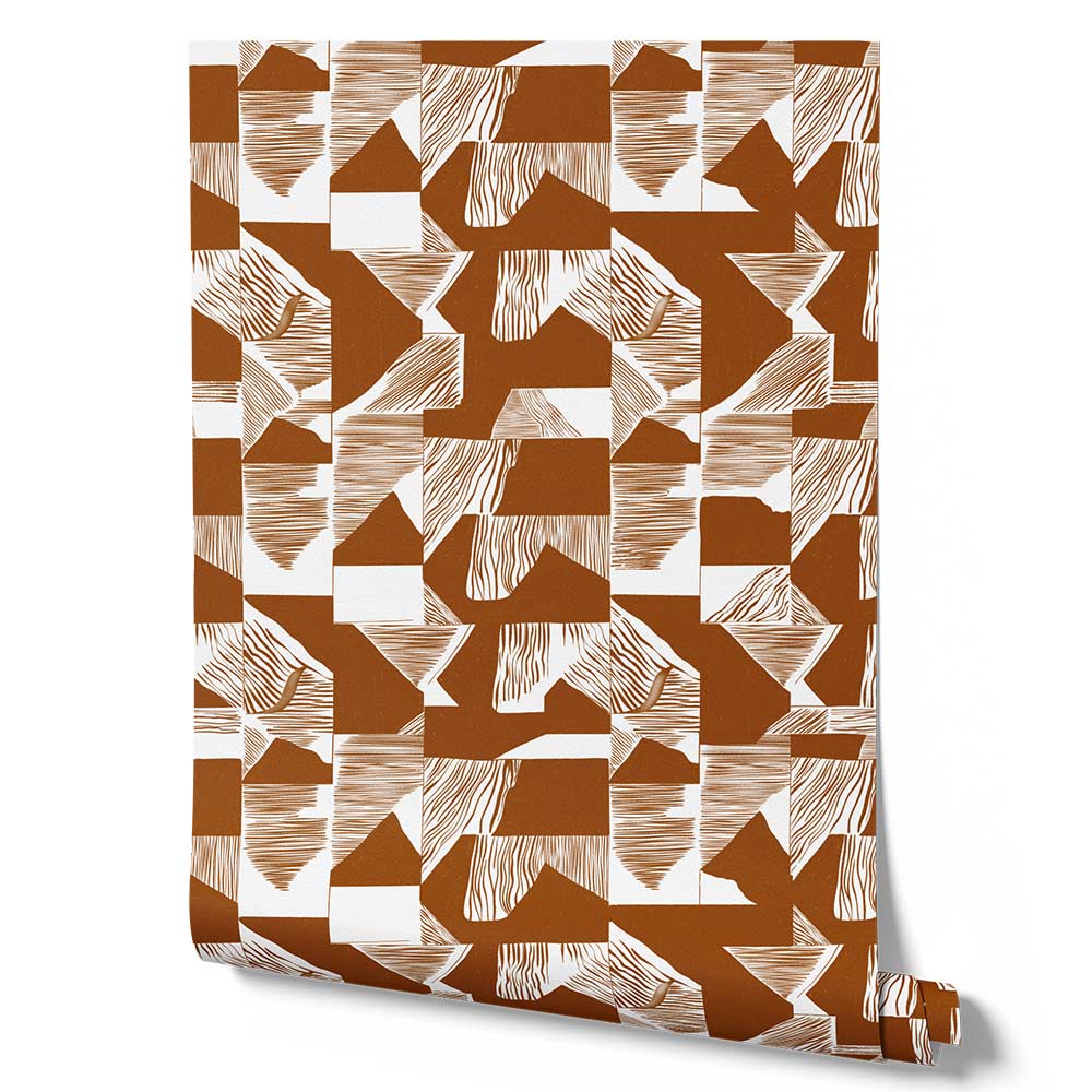 Wallpaper from the Tim Neve collection by Urban Road, featuring ochre grid lines with bold contrast and a warm, organic flow.