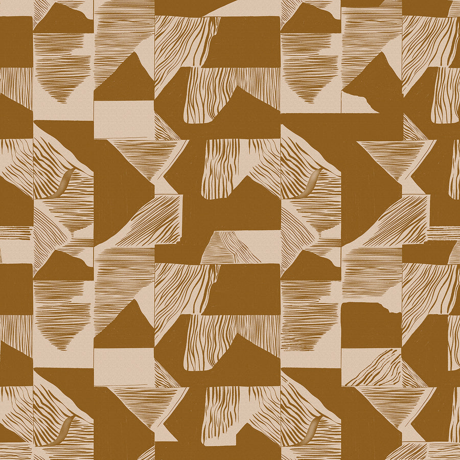 Wallpaper from the Tim Neve collection by Urban Road, showcasing mustard grid patterns in a warm, retro abstract design.
