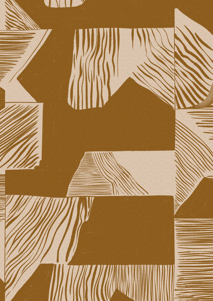 Wallpaper from the Tim Neve collection by Urban Road, showcasing mustard grid patterns in a warm, retro abstract design.