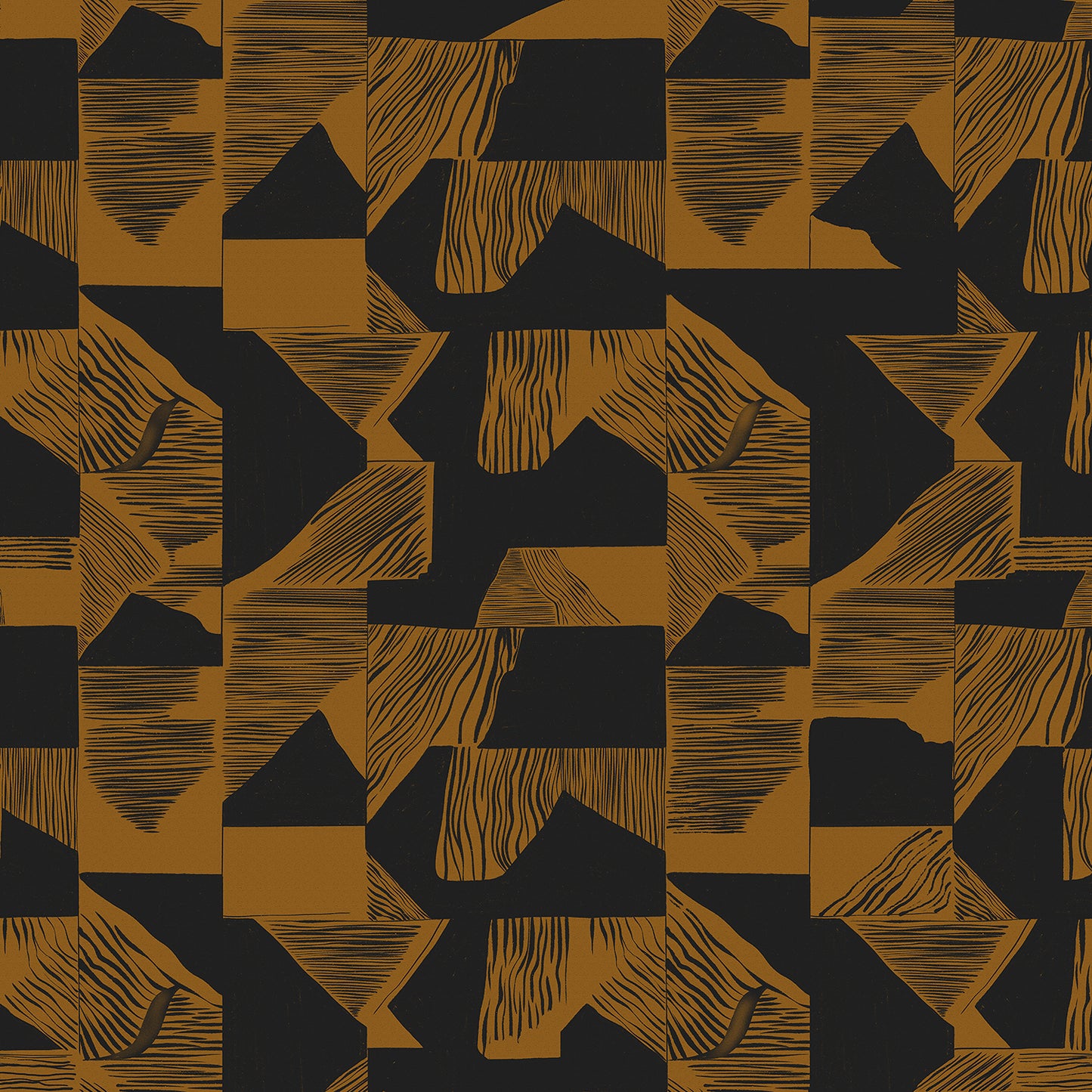 Wallpaper from the Tim Neve collection by Urban Road, with black and ochre grids in a bold, high-contrast graphic design.