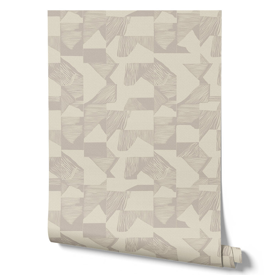 Wallpaper from the Tim Neve collection by Urban Road, showcasing light ivory grids with subtle shapes for a calm, contemporary style.