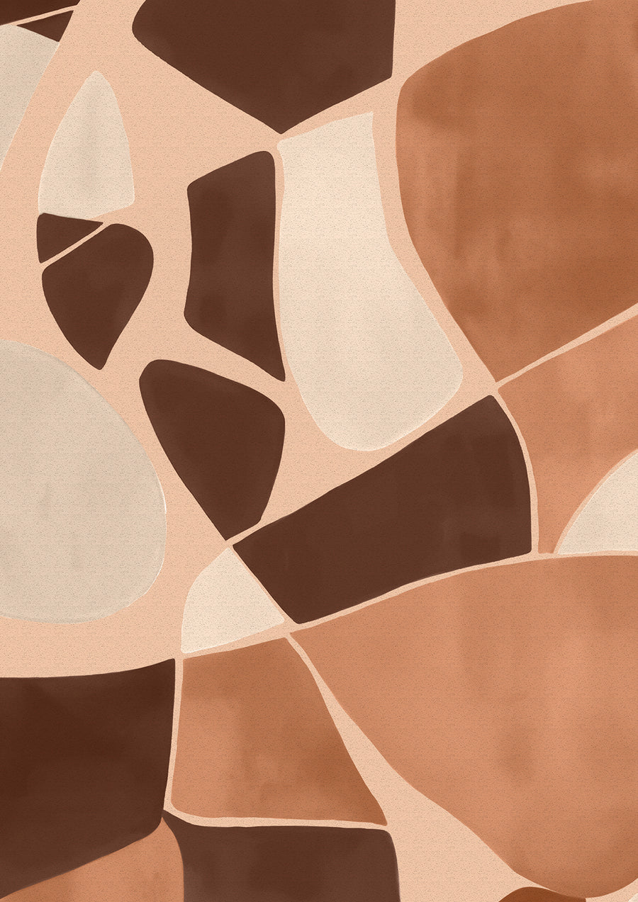 Wallpaper from the Tim Neve collection by Urban Road, featuring a peach mosaic with abstract curved shapes in warm pink and brown tones.