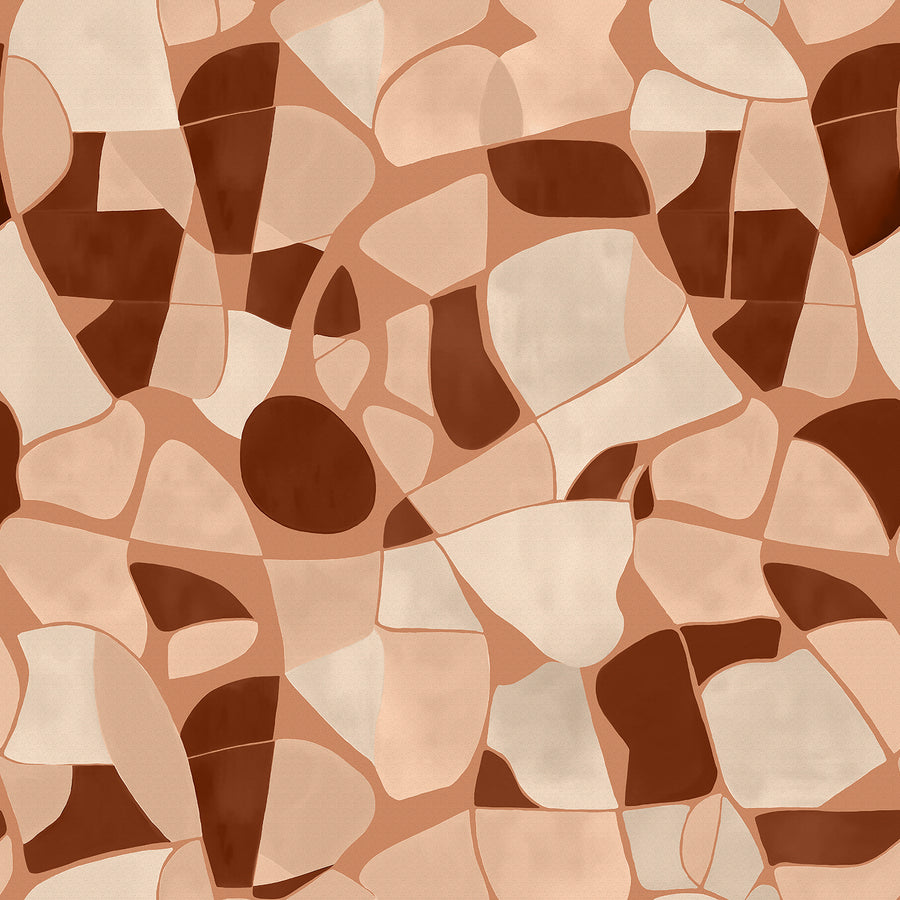 Wallpaper from the Tim Neve collection by Urban Road, showcasing blush mosaic patterns with warm curves and a soft layered design.