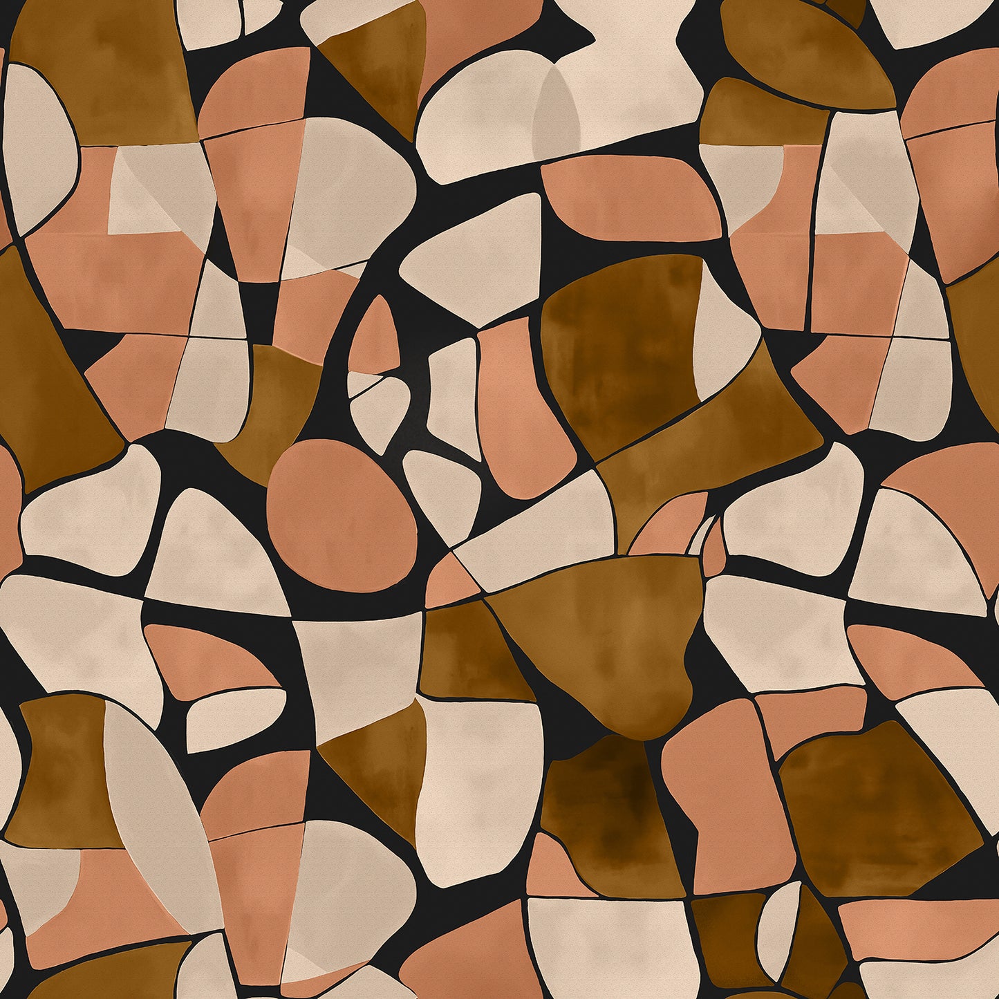 Wallpaper from the Tim Neve collection by Urban Road, featuring black and brown mosaic patterns in a bold, abstract design.