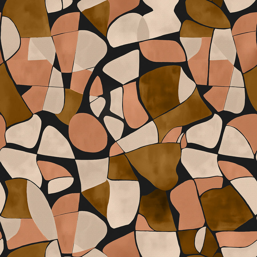 Wallpaper from the Tim Neve collection by Urban Road, featuring black and brown mosaic patterns in a bold, abstract design.