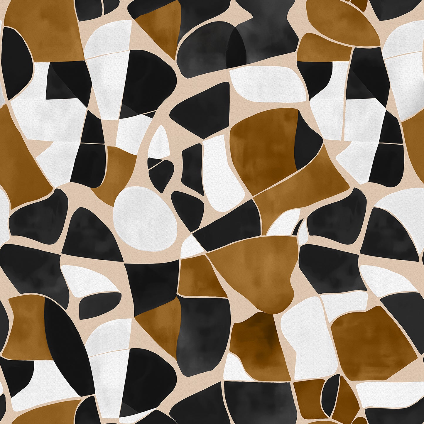 Wallpaper from the Tim Neve collection by Urban Road, showcasing black and gold mosaic patterns in a high-contrast, layered design.