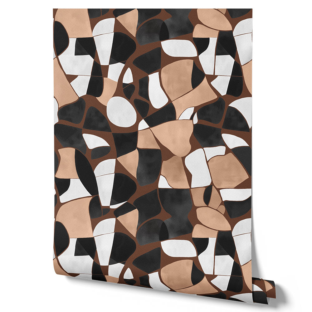 Wallpaper from the Tim Neve collection by Urban Road, with black and white mosaic patterns creating a bold graphic statement.