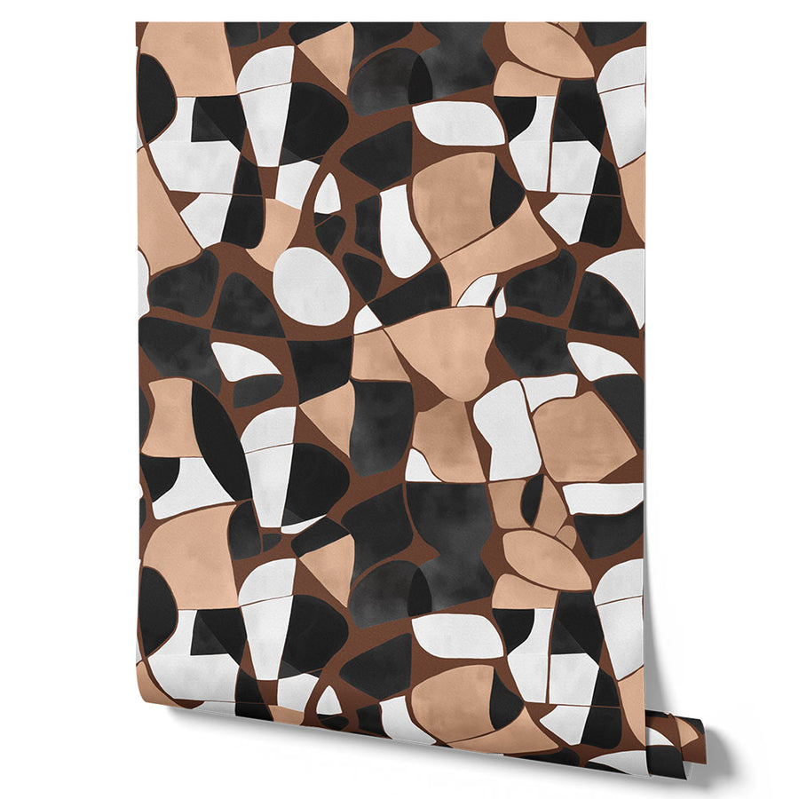 Wallpaper from the Tim Neve collection by Urban Road, with black and white mosaic patterns creating a bold graphic statement.