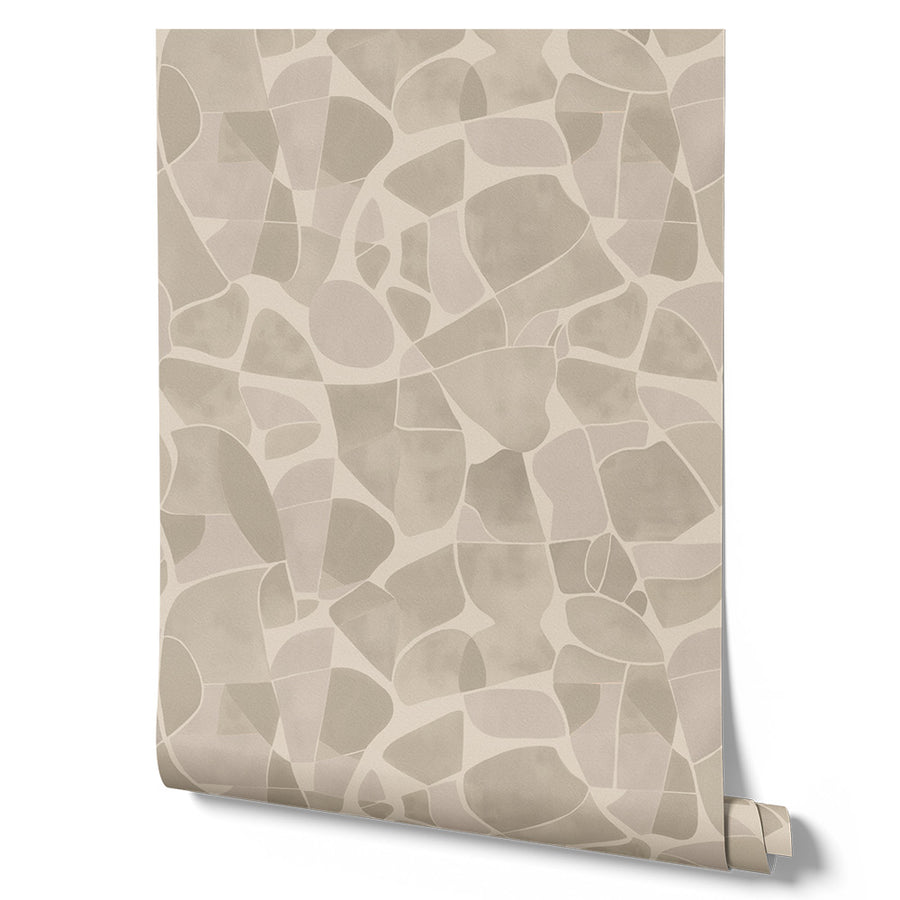 Wallpaper from the Tim Neve collection by Urban Road, featuring soft neutral mosaics with organic curves in a light, calming palette.