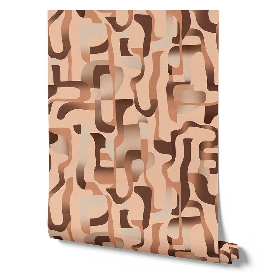 Wallpaper from the Tim Neve collection by Urban Road, showcasing a bold marbling design in brown and ochre tones.