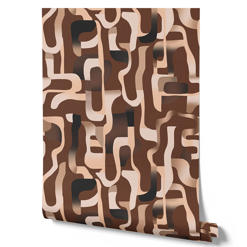 Wallpaper from the Tim Neve collection by Urban Road, with deep brown marbling patterns layered over warm neutral tones.