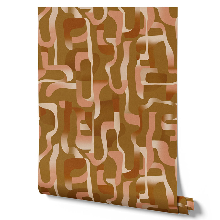 Wallpaper from the Tim Neve collection by Urban Road, featuring terracotta marbling with bold organic swirls and warm textures.