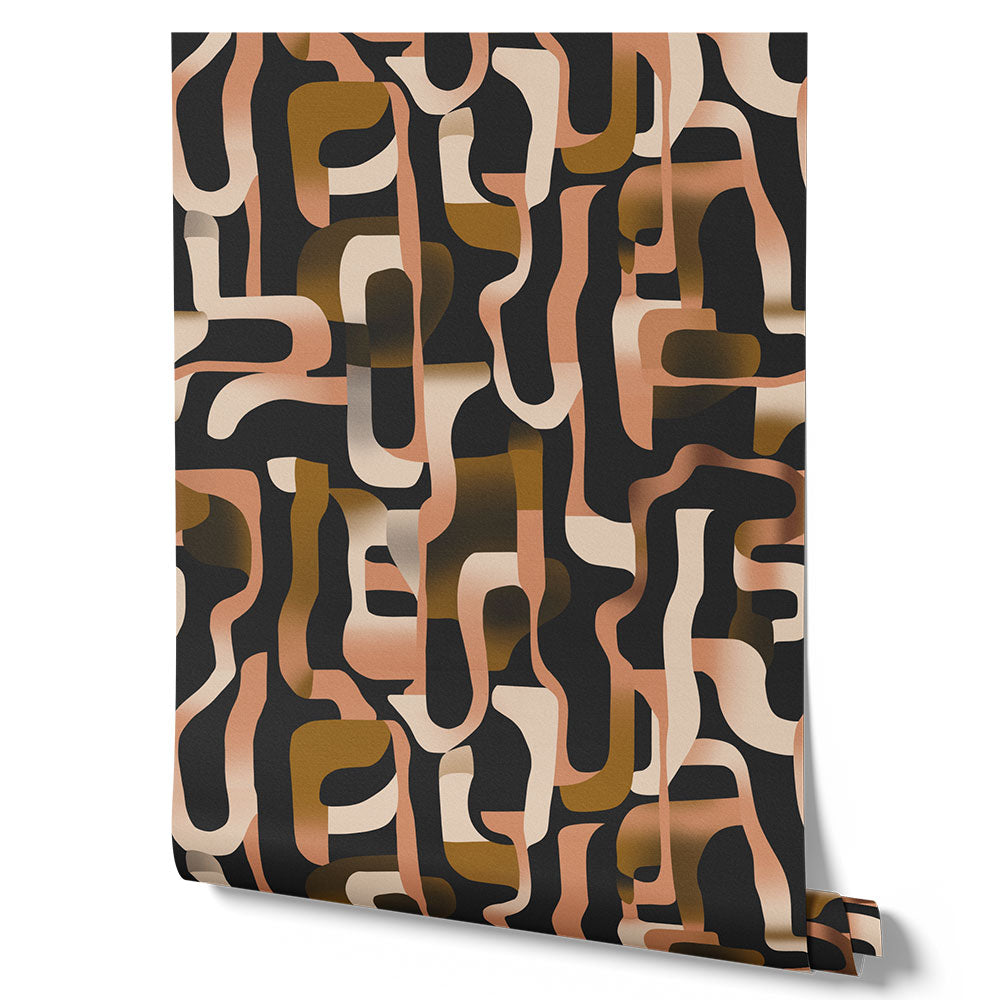 Wallpaper from the Tim Neve collection by Urban Road, featuring ochre and brown marbling with soft swirling patterns and organic textures.