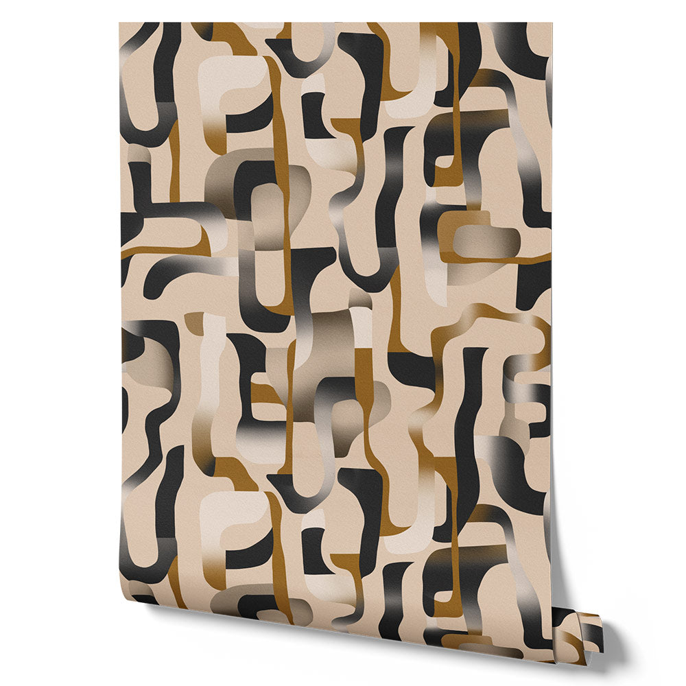 Wallpaper from the Tim Neve collection by Urban Road, showcasing bold black and gold marbling in a high-contrast abstract swirl.