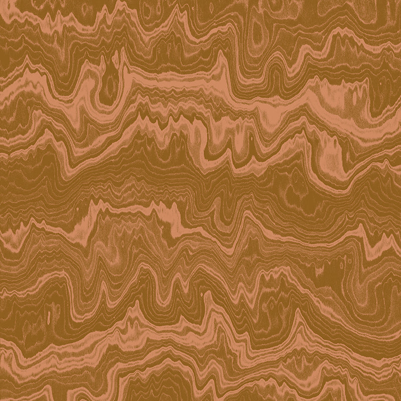 Wallpaper from the Tim Neve collection by Urban Road, with golden woodgrain swirls and bold lines in a rich, warm palette.