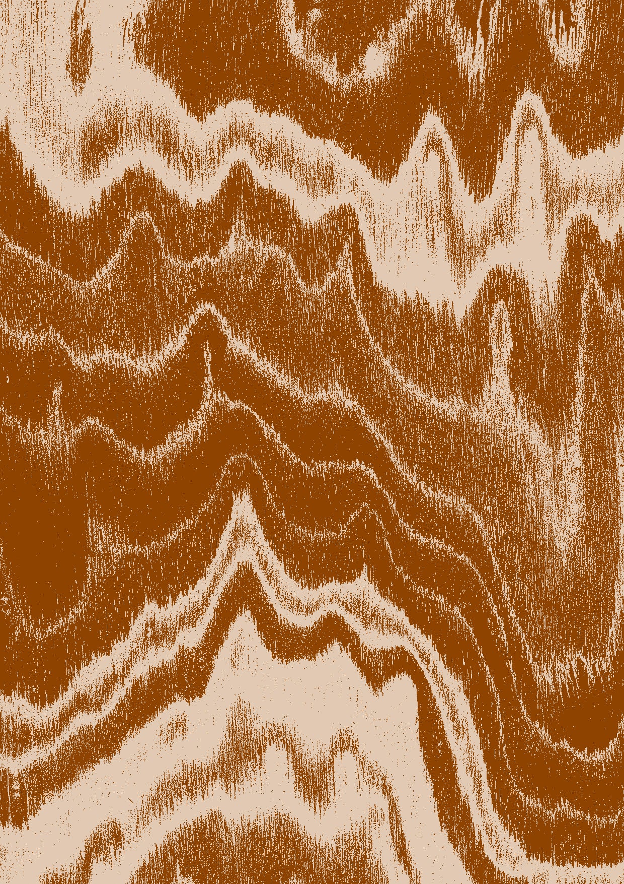 Wallpaper from the Tim Neve collection by Urban Road, featuring terracotta woodgrain patterns with bold curved shapes.