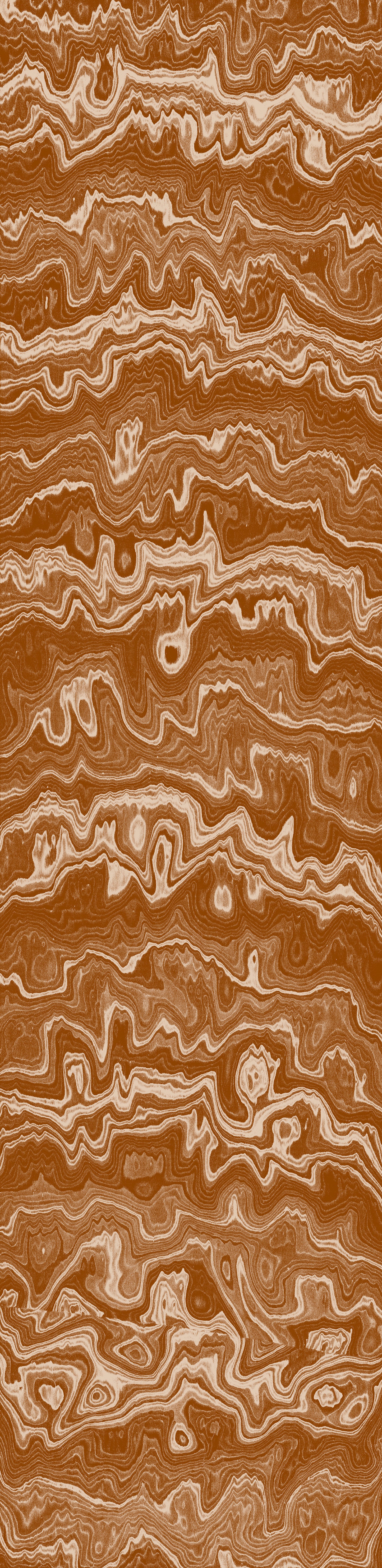 Wallpaper from the Tim Neve collection by Urban Road, featuring terracotta woodgrain patterns with bold curved shapes.