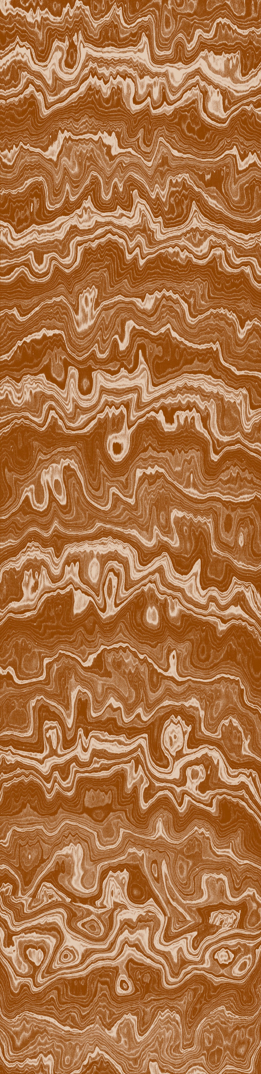 Wallpaper from the Tim Neve collection by Urban Road, featuring terracotta woodgrain patterns with bold curved shapes.