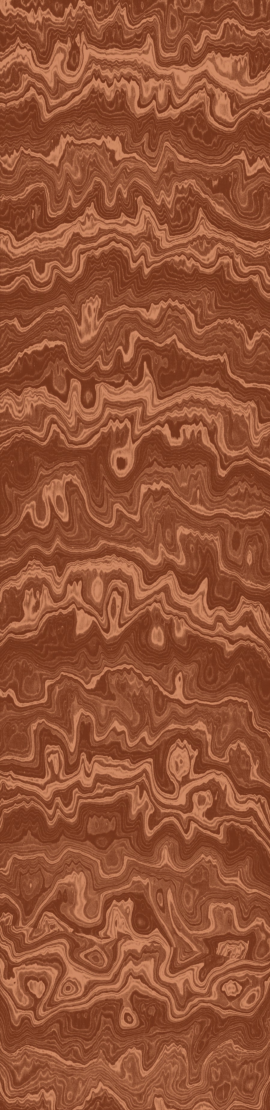 Wallpaper from the Tim Neve collection by Urban Road, showcasing copper-toned swirls and layered abstract shapes in a rich, warm pattern.