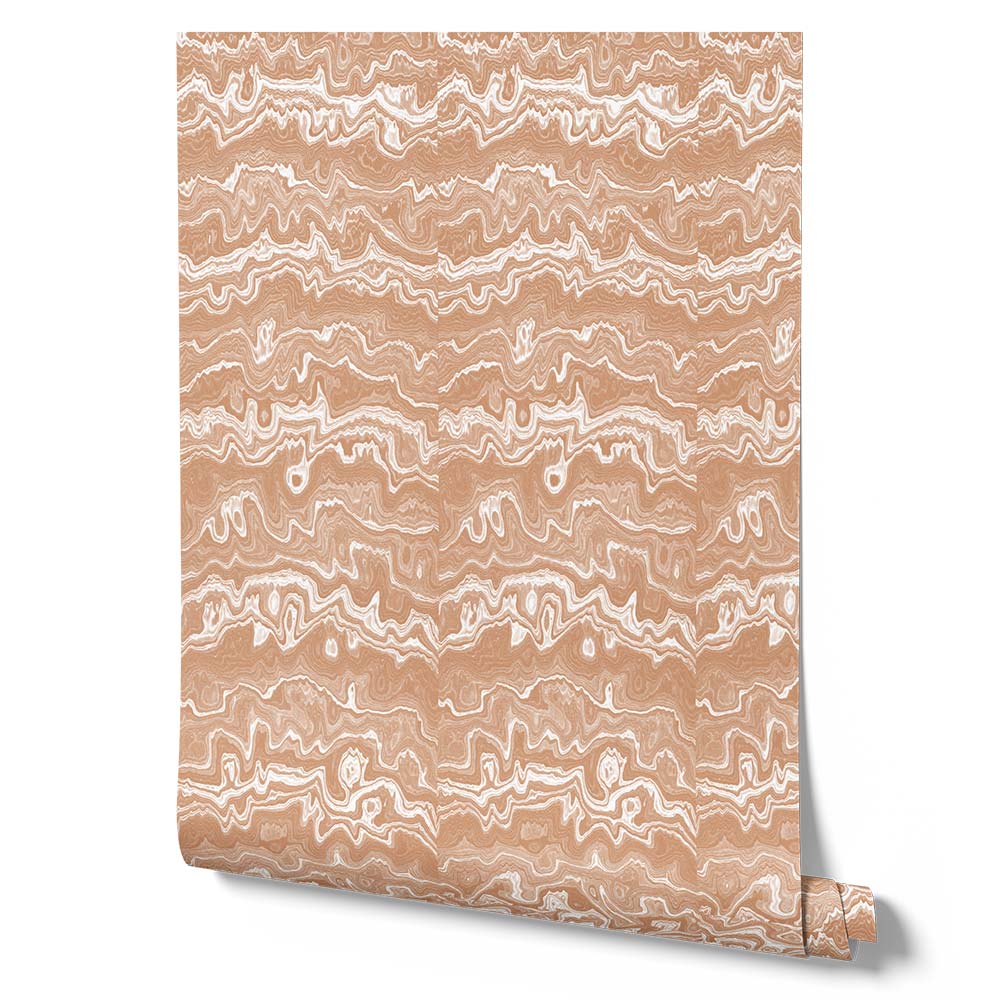Wallpaper from the Tim Neve collection by Urban Road, with blush woodgrain patterns and soft abstract lines in a calming palette.